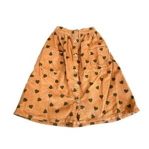 NWT Piupiuchick Brown Corduroy Button Down Skirt with Hunter Green Heart Pattern